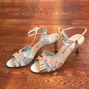 Manolo Blahnik Striped Lace up sandals